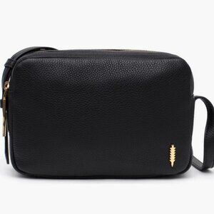 Thacker Shay Leather Camera Crossbody Bag Black Pebble Gold Hardware